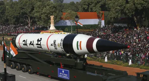 Long range ballistic Agni-V missile is displayed during Republic Day parade | Photo: AP
