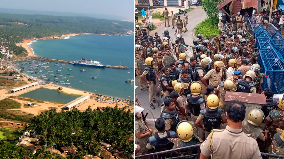 Aerial view of Vizhinjam port, protest | Photo: Mathurbhumi