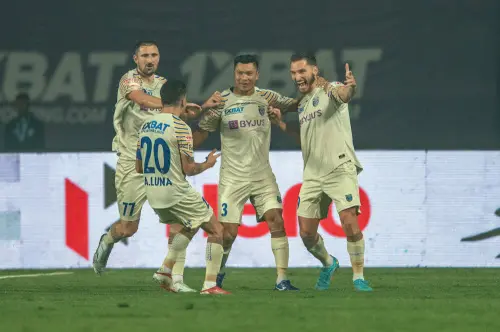 Dimitrios Diamantakos of Kerala Blasters FC celebrates a goal | PTI