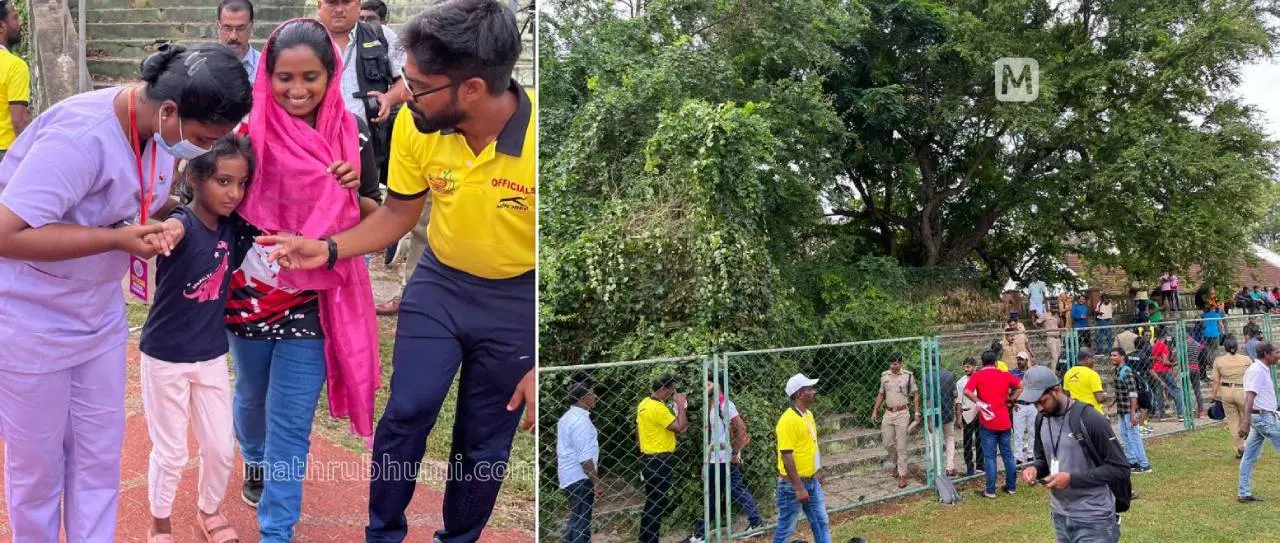 1. അപകടത്തെത്തുടര്ന്ന് ഭയന്ന് കരയുന്ന കുട്ടി 2. മരച്ചില്ല ഒടുഞ്ഞുവീണ സ്ഥലം | ഫോട്ടോ - ജി ശിവപ്രസാദ്, മാതൃഭൂമി