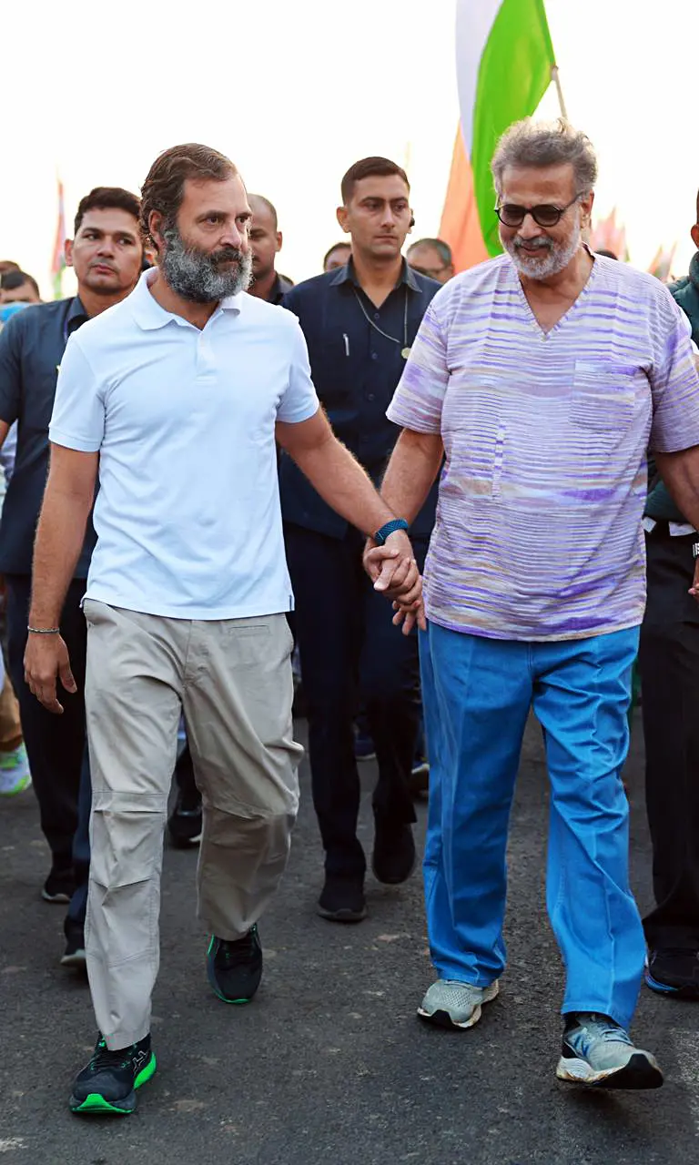 Tushar Gandhi joins Congress leader Rahul Gandhi during the party's Bharat Jodo Yatra. Photo: ANI