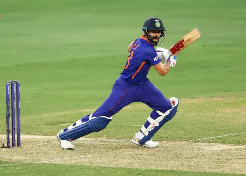India's Virat Kohli plays a shot during the Asia Cup 2022 Group A match between India and Hongkong, at Dubai International Cricket Stadium in Dubai on Wednesday | Photo: ANI