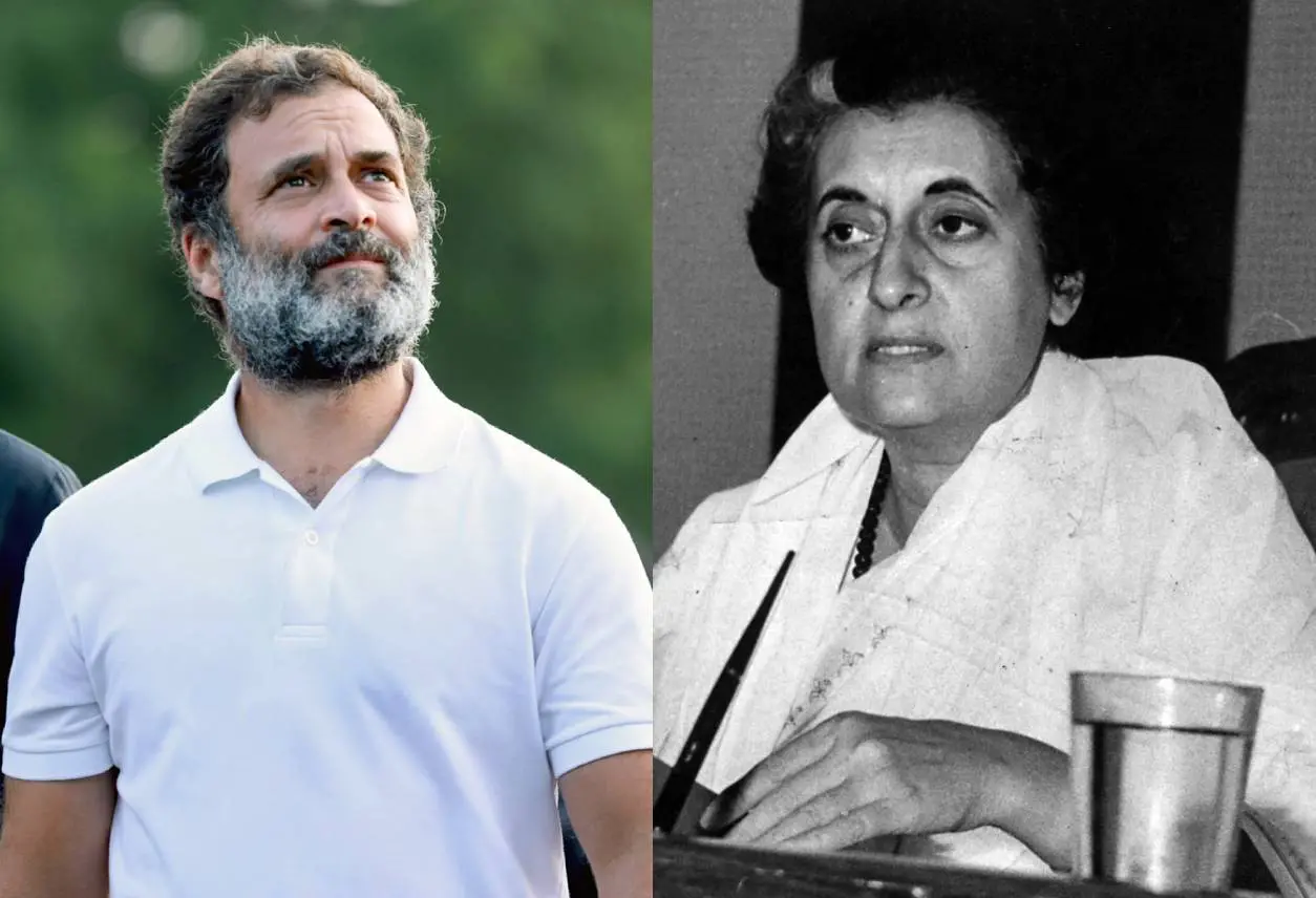 Rahul Gandhi and Indira Gandhi. Photo: ANI/Mathrubhumi Archives