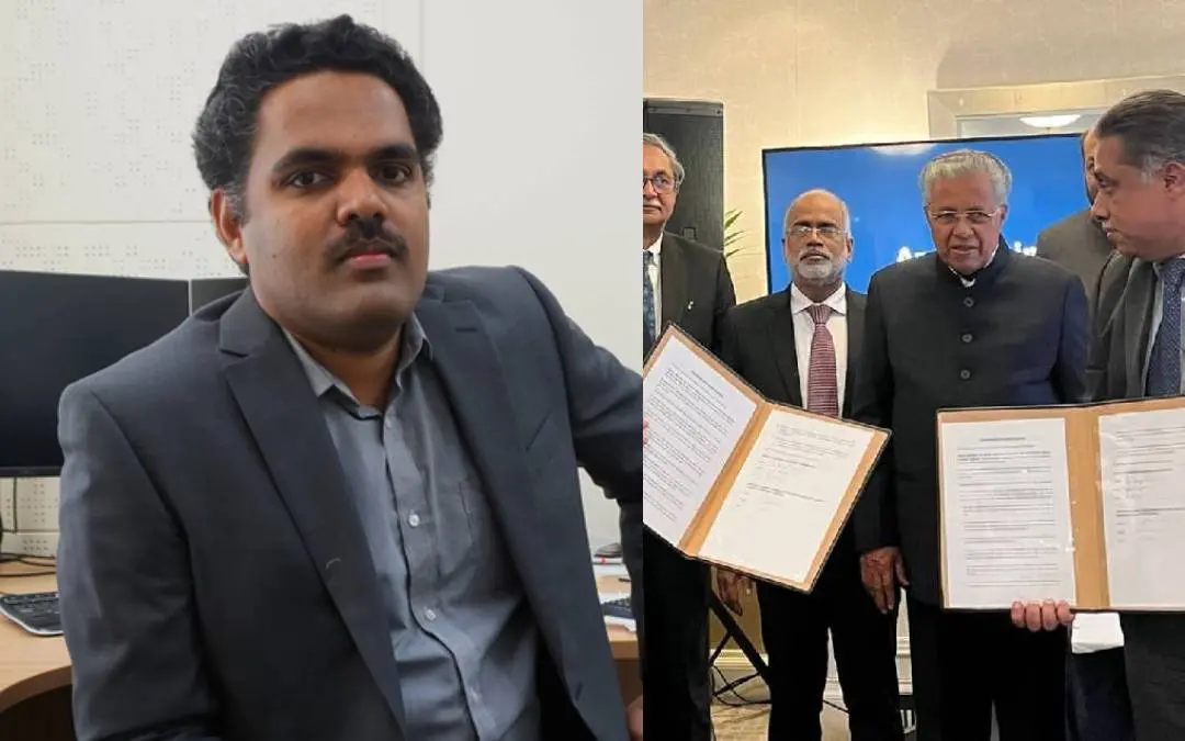 Rahul Nair; Kerala signing the MoU with several foreign universities | Photos: Twitter/RRNairLab1, rrnair.weebly.com