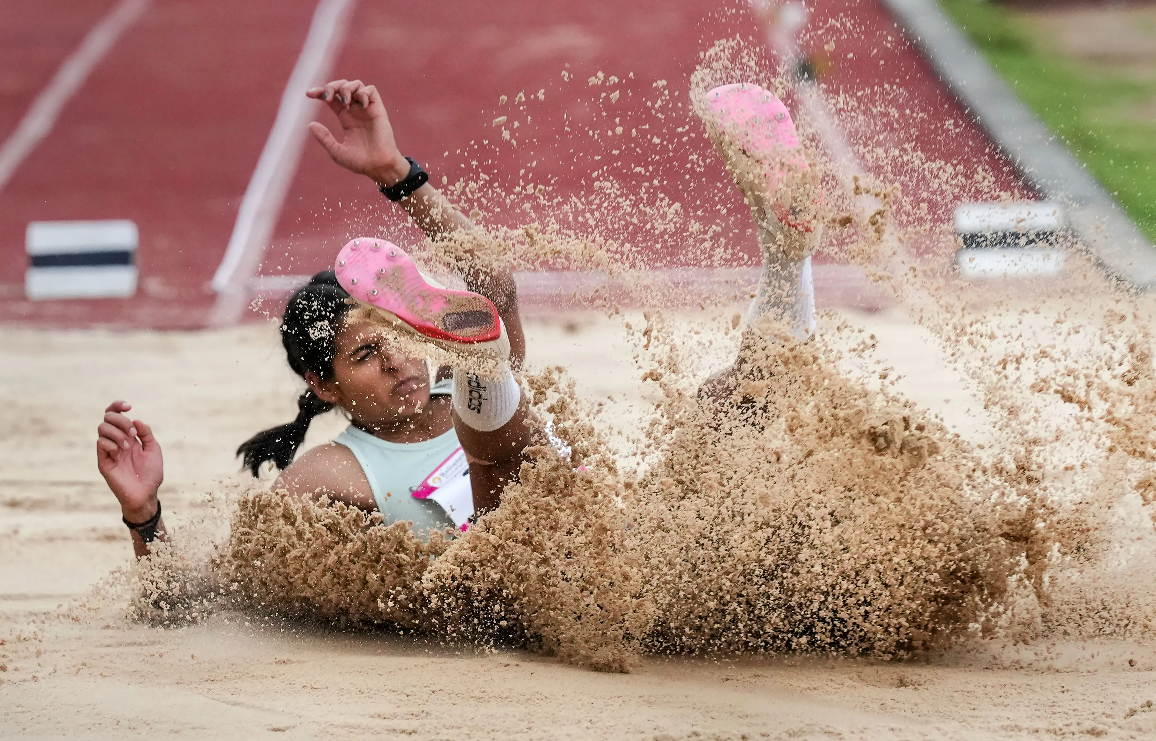 Women's long jump athlete from Uttar Pradesh, Shaili Singh in action during the 61st National Open Athletics Championship 2022, at the Sree Kanteerva Stadium,in Bengaluru /Photo: PTI