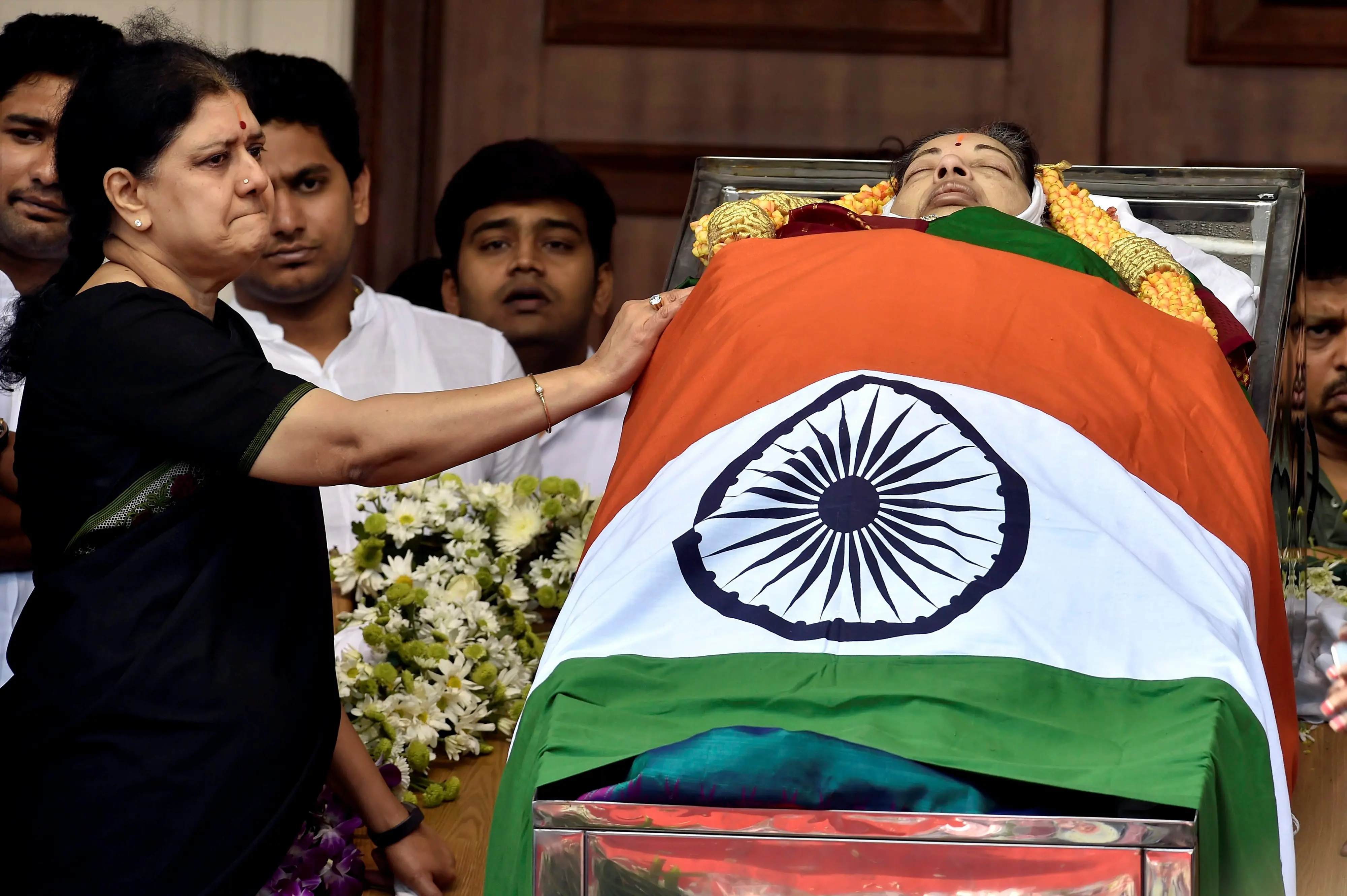 Sasikala near the mortal remains of Jayalalithaa | File Photo: PTI
