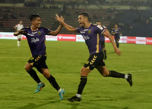 Hyderabad FC players celebrate after scoring a goal | ANI