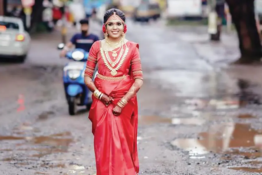Bride turns model for photo shoot protest against pothole-filled roads in Malappuram