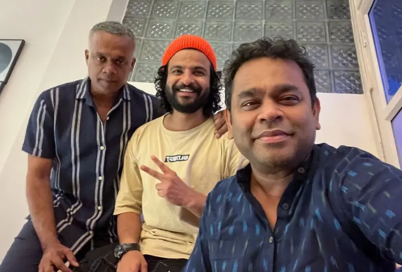 Neeraj Madhav with Gautham Menon and AR Rahman. Photo: Instagram/neeraj_madhav