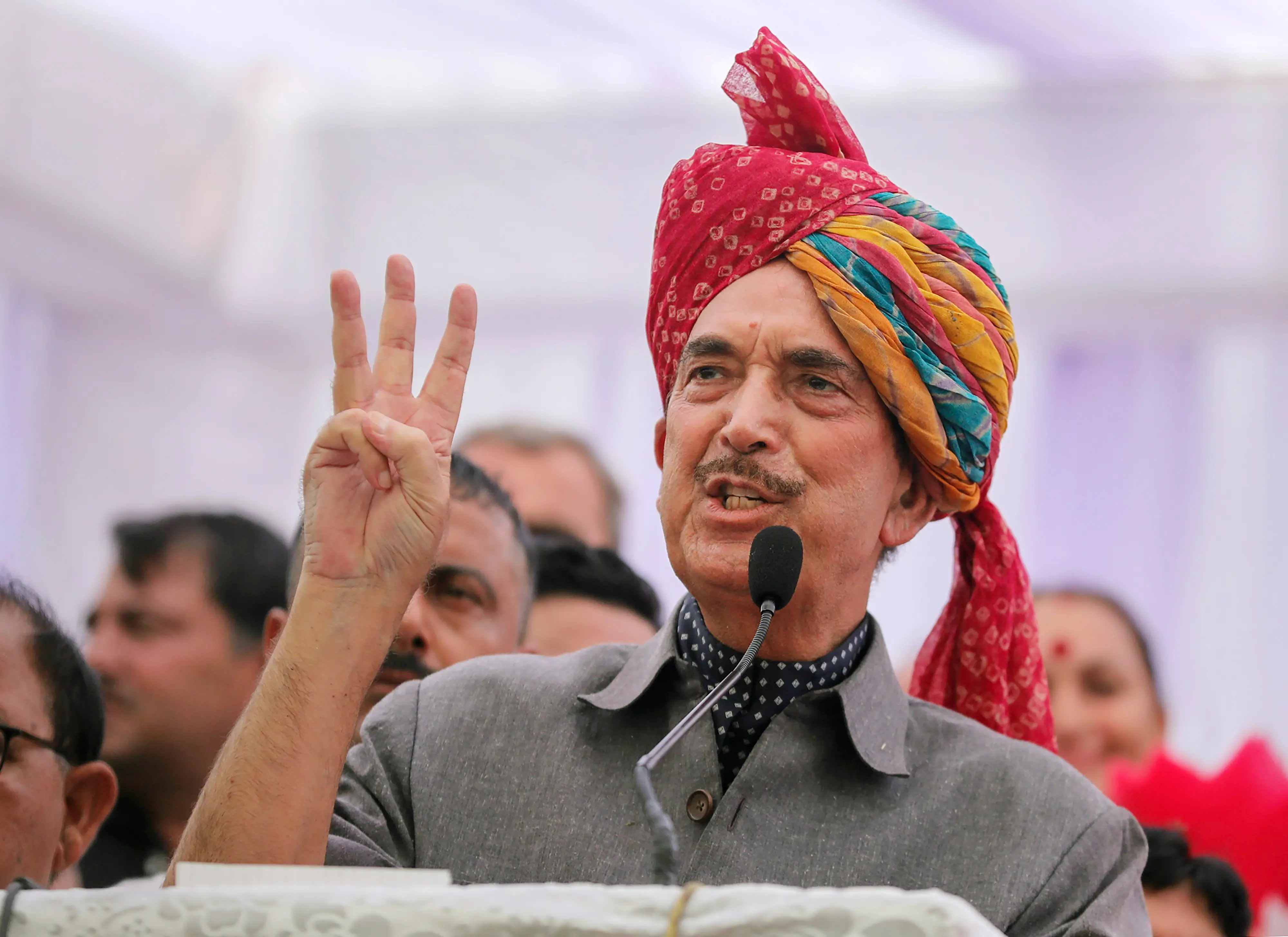 Ghulam Nabi Azad addresses public meeting in Jammu. Photo: PTI