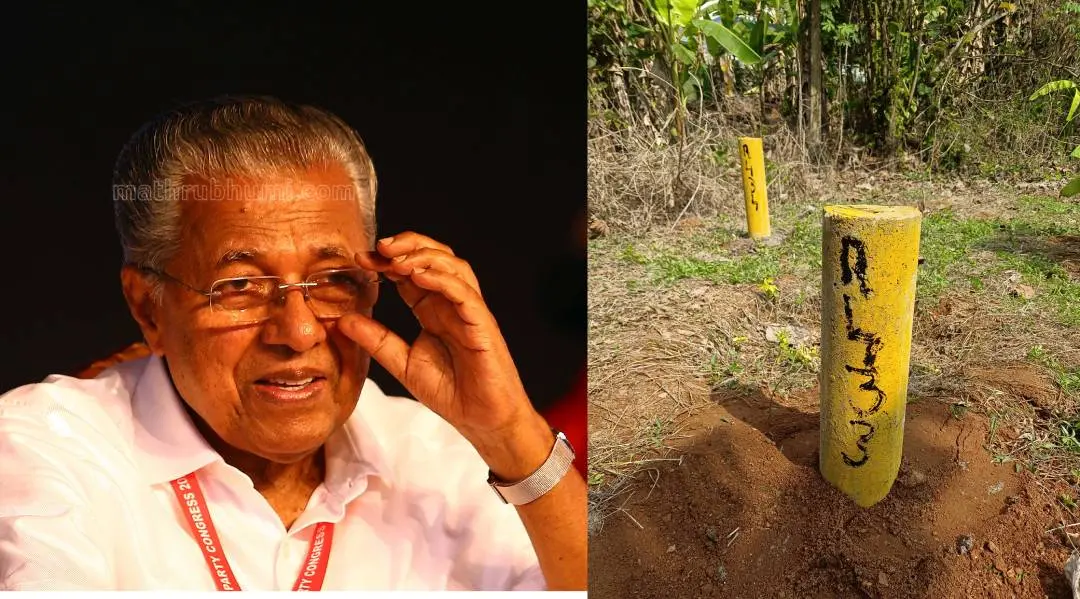 Chief Minister Pinarayi Vijayan, survey stone | Photo: Mathrubhumi