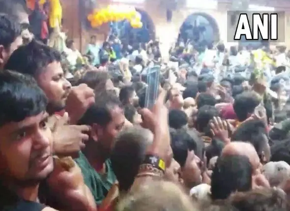 Janmashtami celebrations at overcrowded Banke Bihari temple in Mathura. Photo: ANI