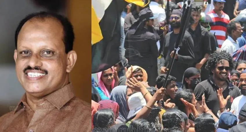 Minister Ahamed Devarkovil (left), a view from the protest venue in Vizhinjam (right)