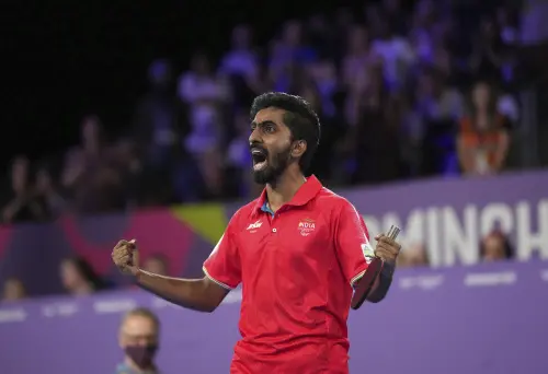 Sathiyan Gnanasekaran celebrates after winning Bronze medal | AP