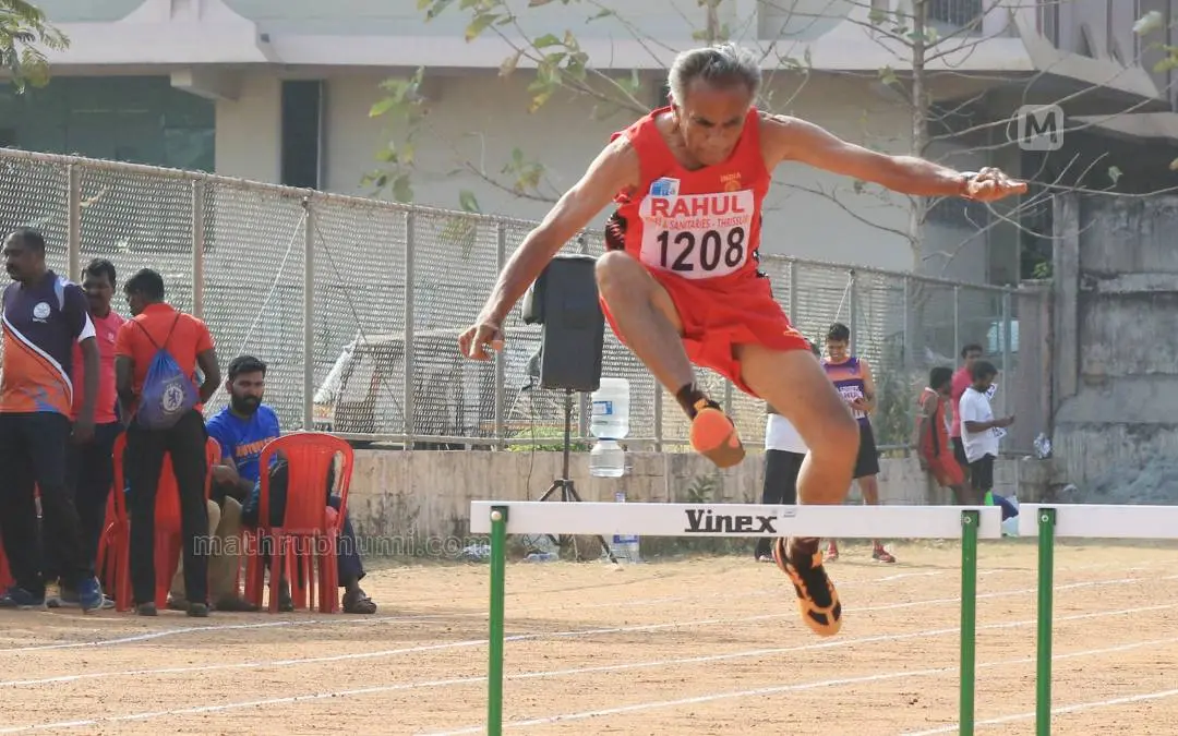MJ Jacob during a hurdles competition (Mathrubhumi file photo)