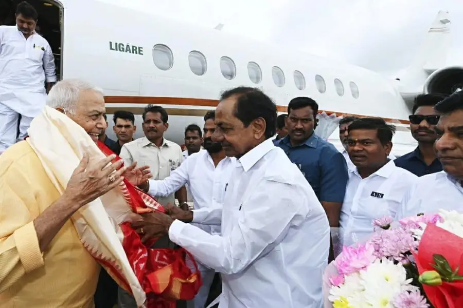 Telangana CM KCR receives presidential candidate Yashwant Sinha in Hyderabad