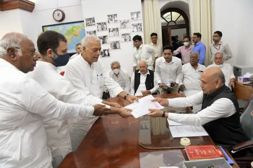 Opposition's Presidential candidate Yashwant Sinha accompanied by Congress leaders Rahul Gandhi and Mallikarjun Kharge files his nomination papers for the Presidential election, at the Parliament, in New Delhi on Monday. Jammu and Kashmir National Conference (JKNC) chief Farooq Abdullah, Trinamool Congress (TMC) General Secretary Abhishek Banerjee and other dignitaries are also present | Photo: ANI