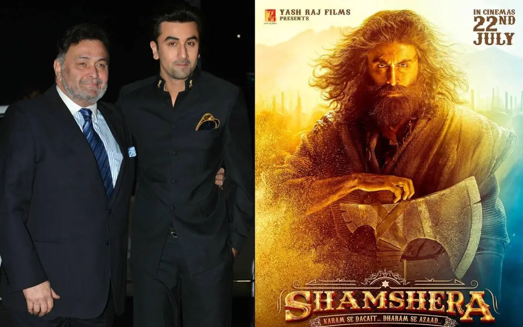 Rishi Kapoor and Ranbir Kapoor, Shamshera poster