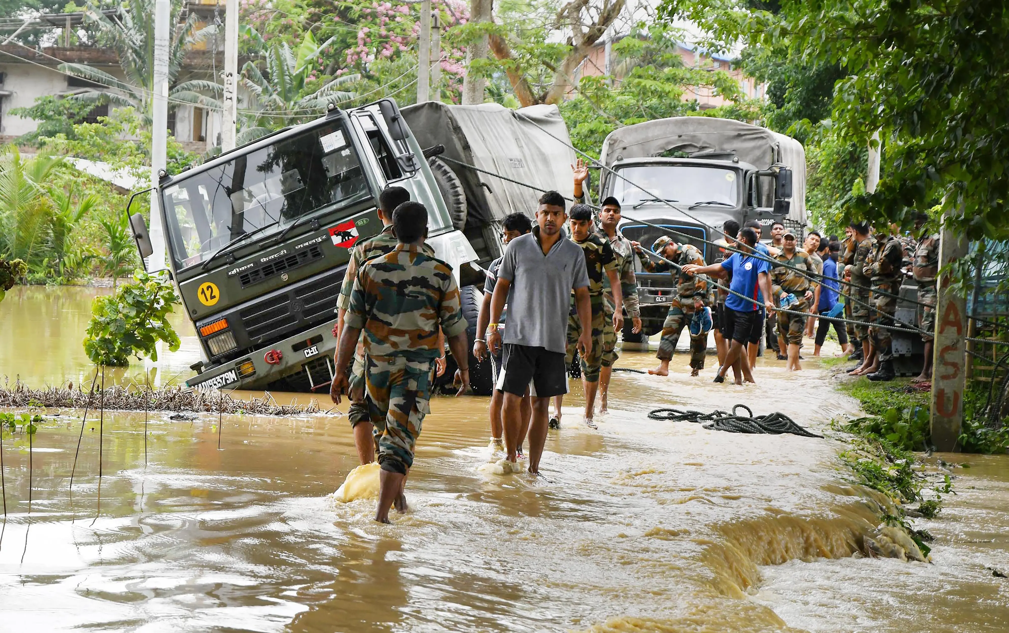 An army vehicle stuck in a flood-hit area | PTI