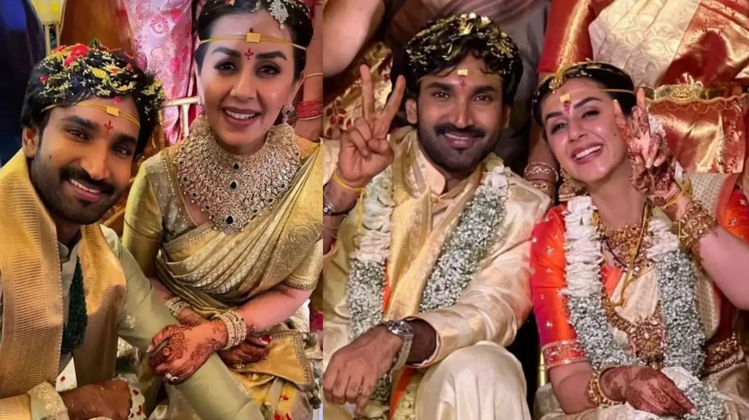 Aadhi and Nikki at their wedding. Photo: Social media