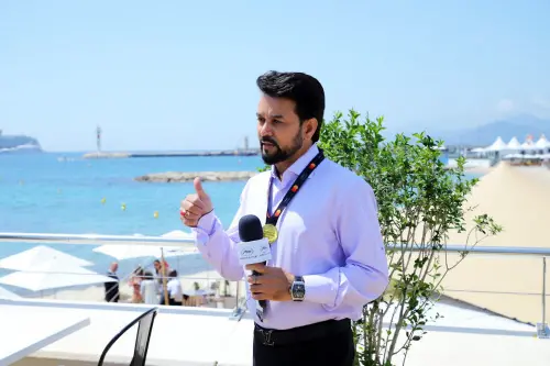 Union Minister of Information & Broadcasting Anurag Thakur at the India Pavilion at the Cannes Film Festival, in Cannes on Thursday. The pavilion opens tomorrow | Photo: ANI