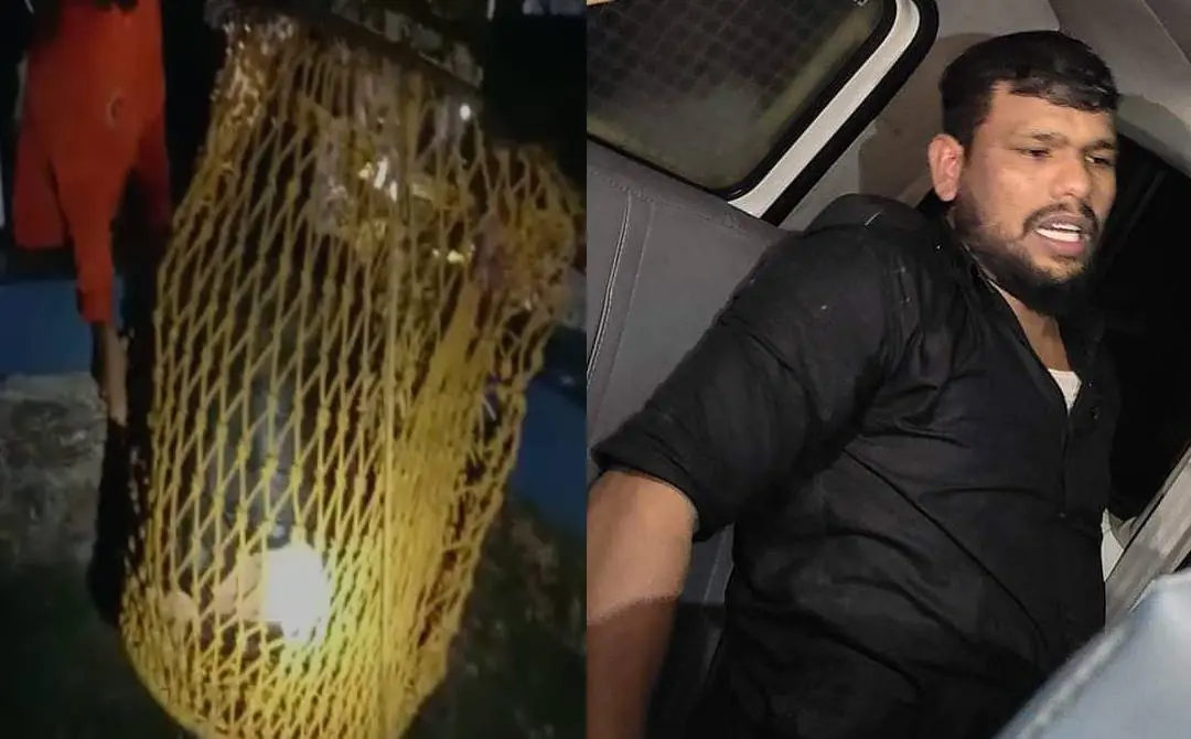 Shameer being rescued (left), Shameer