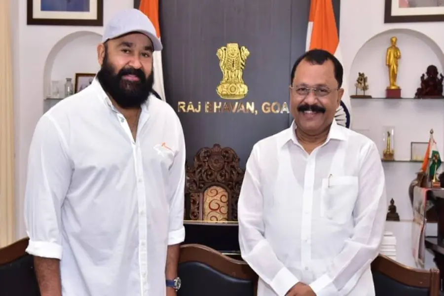 Mohanlal meets Goa governor Sreedharan Pillai at his office in Goa