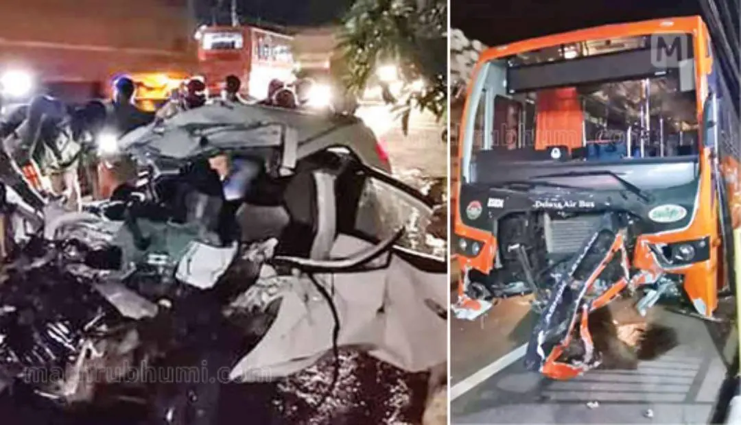 The accident scene and the damaged vehicles