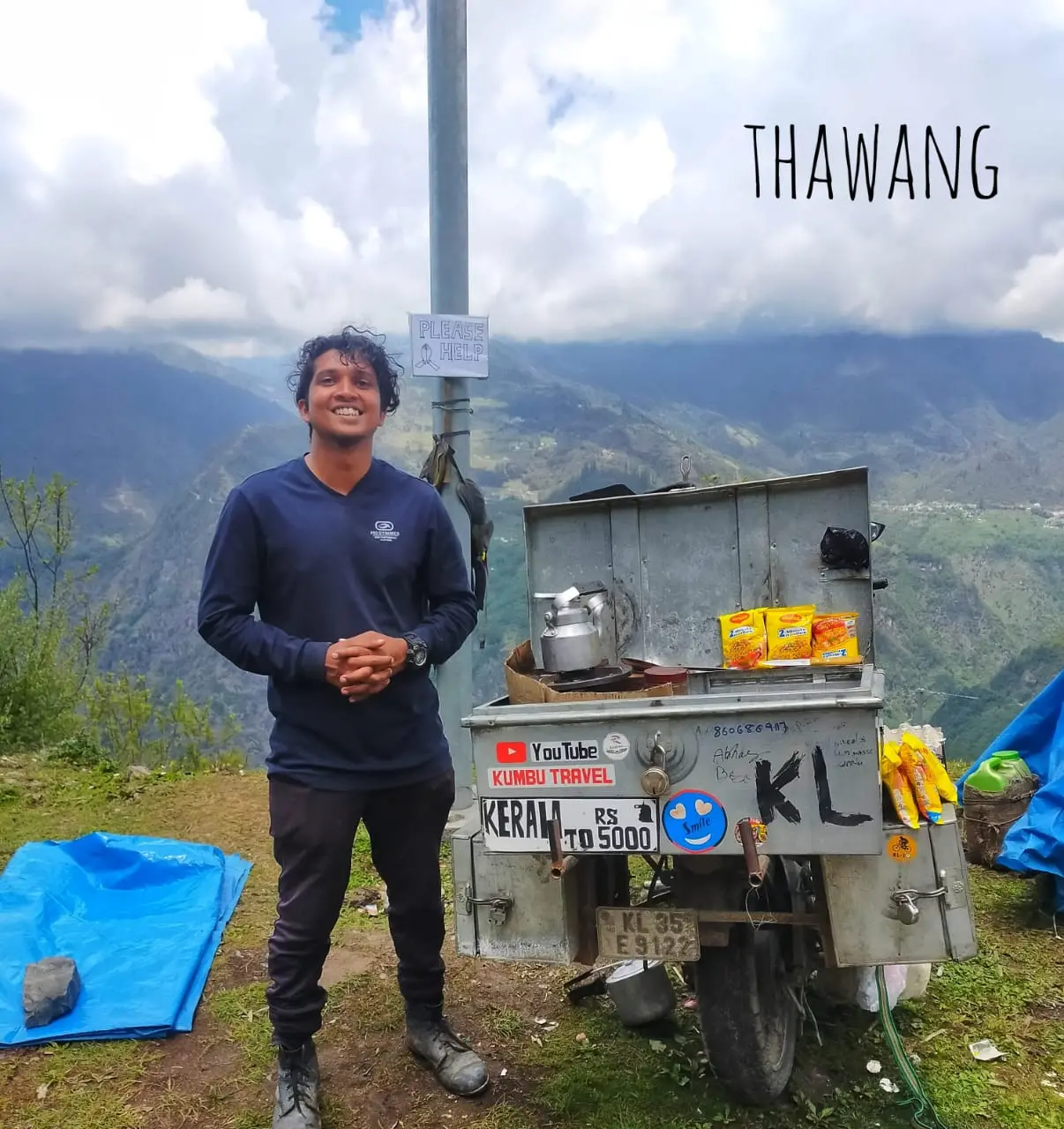 Kumbu with his bike attached with a mini kitchen facility. Photo: Instagram/kumbu_travel