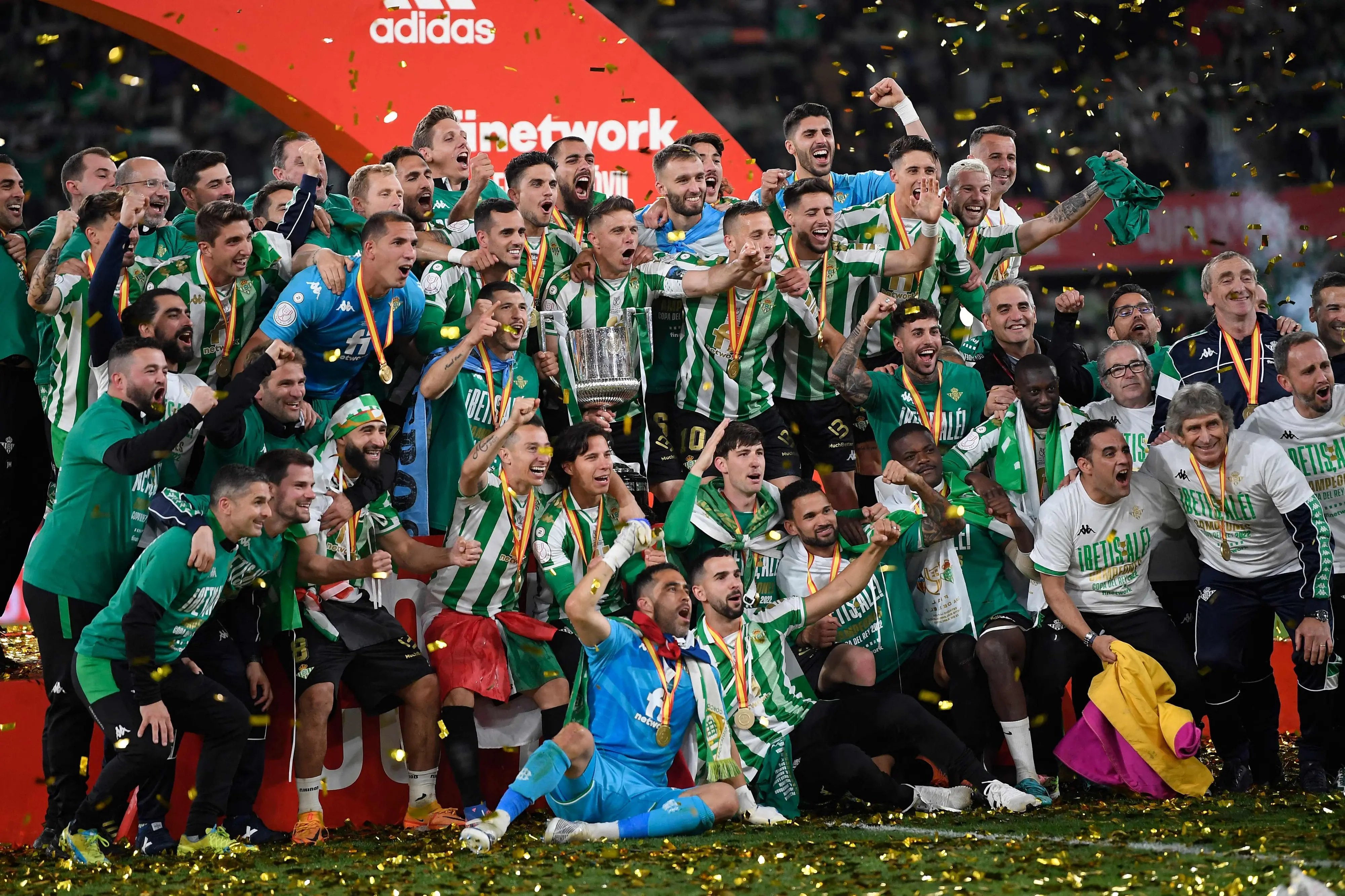 Real Betis' players celebrate their victory after winning the Spanish Copa del Rey | AFP