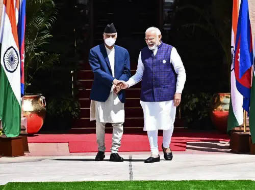 Prime Minister Narendra Modi with Nepalese counterpart Sher Bahadur Deuba arrives at Hyderabad House, in New Delhi on Saturday | Photo: ANI