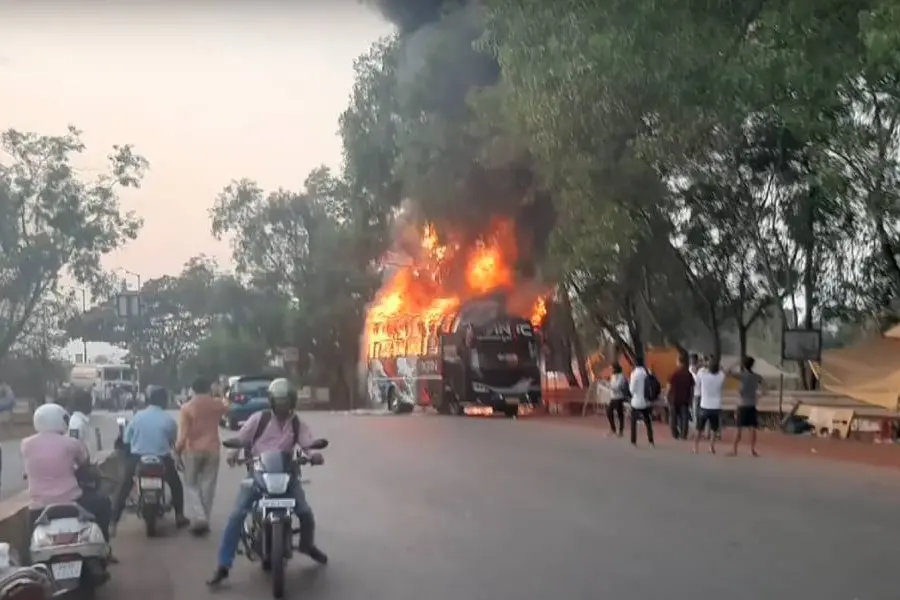 College tour bus from Kannur to Goa catches fire; no casualties