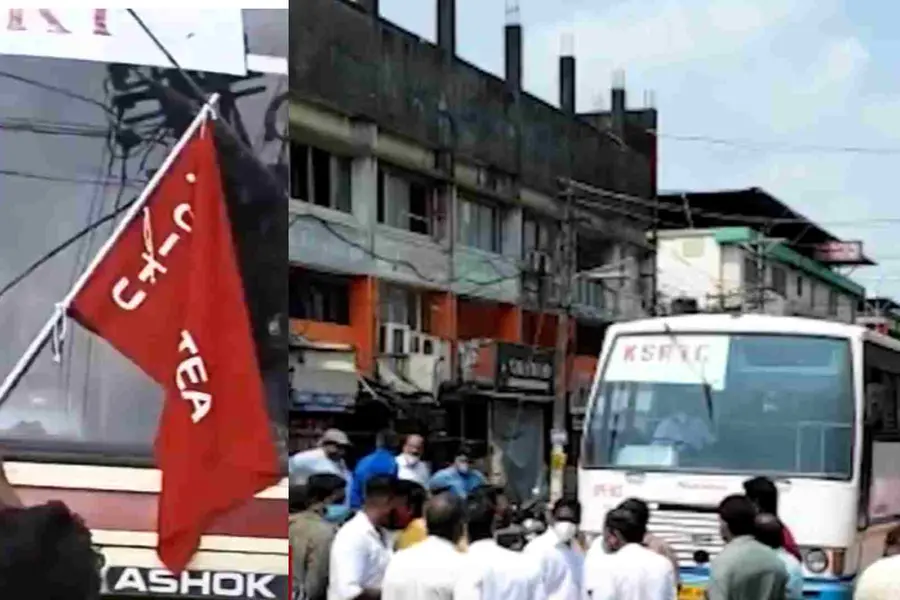 Protestors block KSRTC bus; Police remain mute witness during protest