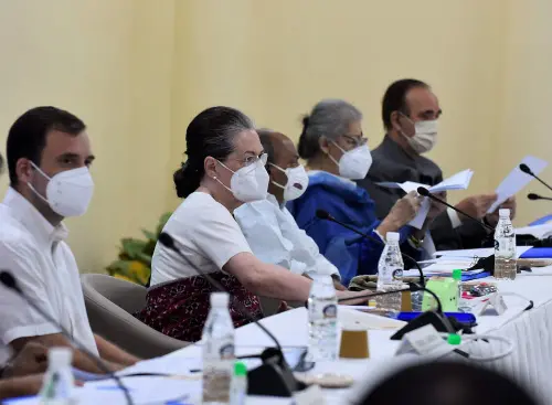 Sonia Gandhi with Rahul Gandhi and others during the CWC meeting | PTI
