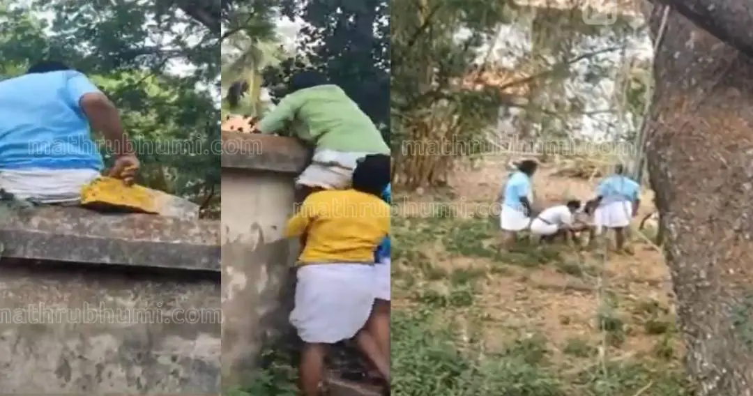 Visuals of Yuva Morcha activists placing survey stone in the premises of Cliff house