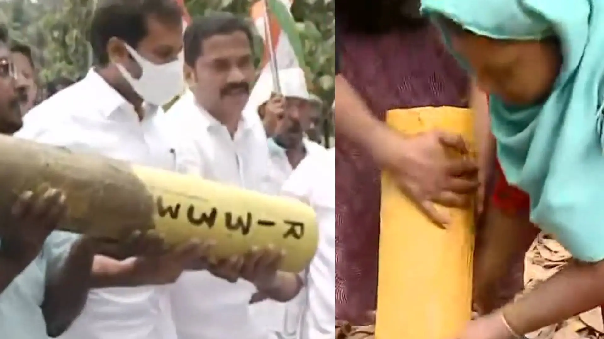 Congress workers and locals uproot survey stones laid for SilverLine project| Photo: Screengrab/ Mathrubhumi News