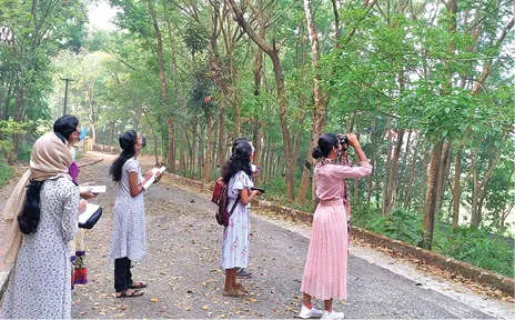 Students involved in bird counting