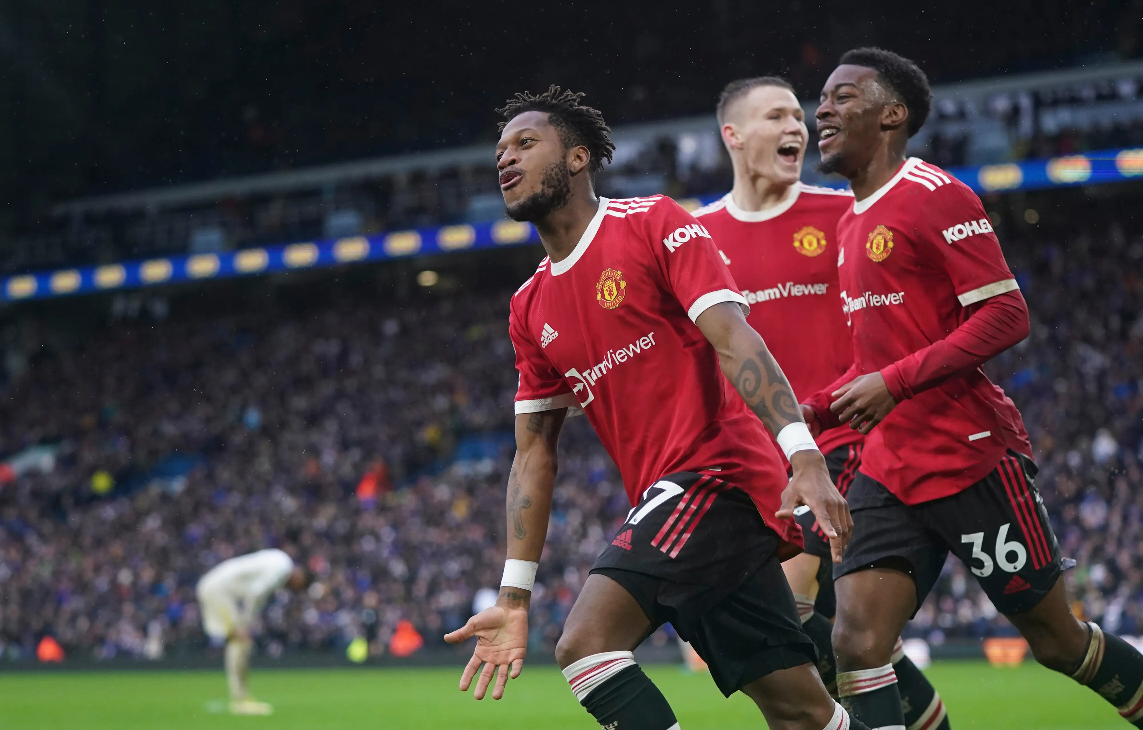 Fred, left, celebrates after scoring his side's third goal I AP