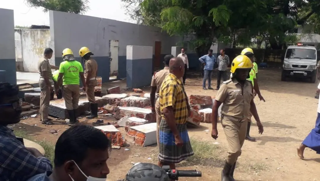 The collapsed walls in the school