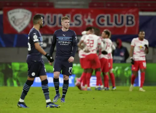 Kevin De Bruyne, second left, and Manchester City's Riyad Mahrez | AP