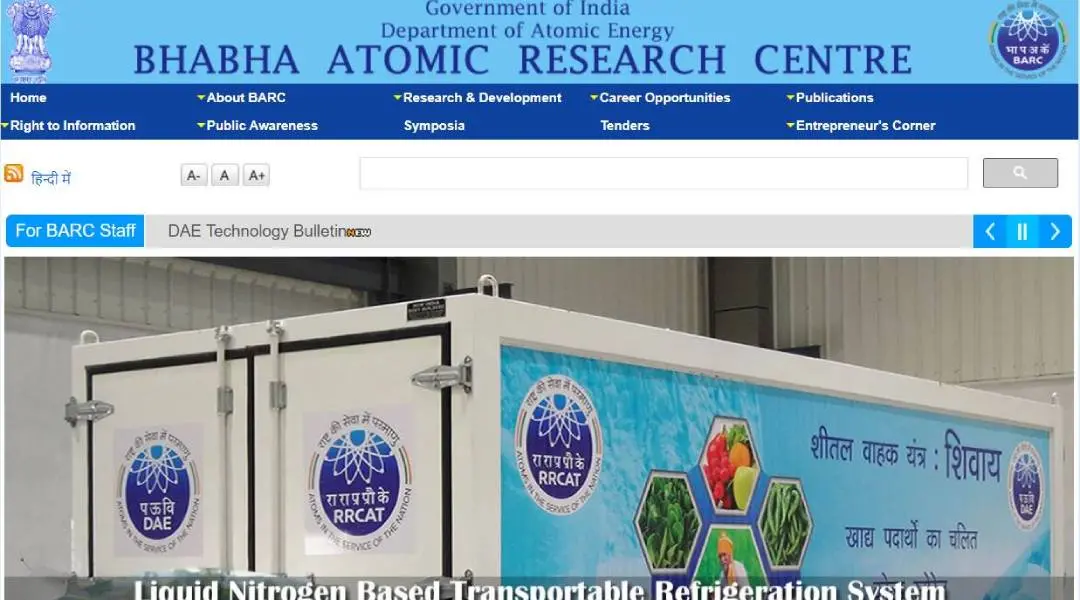 Screen grab: www.barc.gov.in