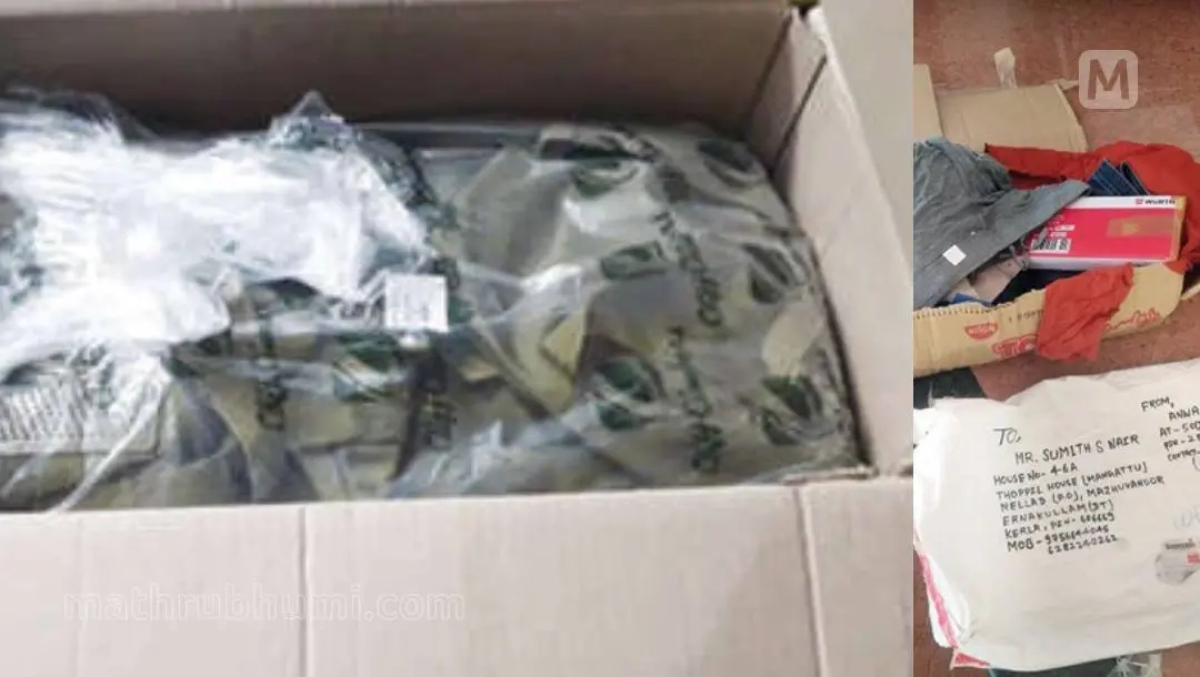 The bag sent from Agra (left), scrap items e received via post (right)