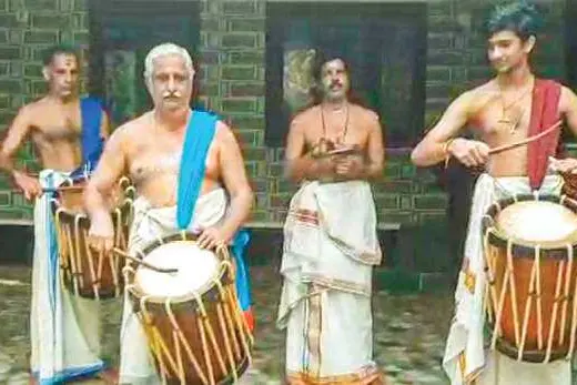 Peruvanam Kuttan Marar performs Chembada Melam at home for 'Mathrubhumi' readers