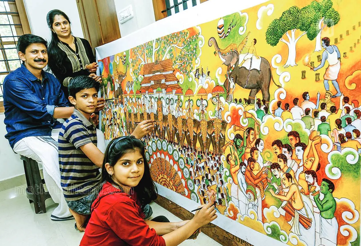 Shine Karunakaran and family draw 'Thrissur Pooram'
