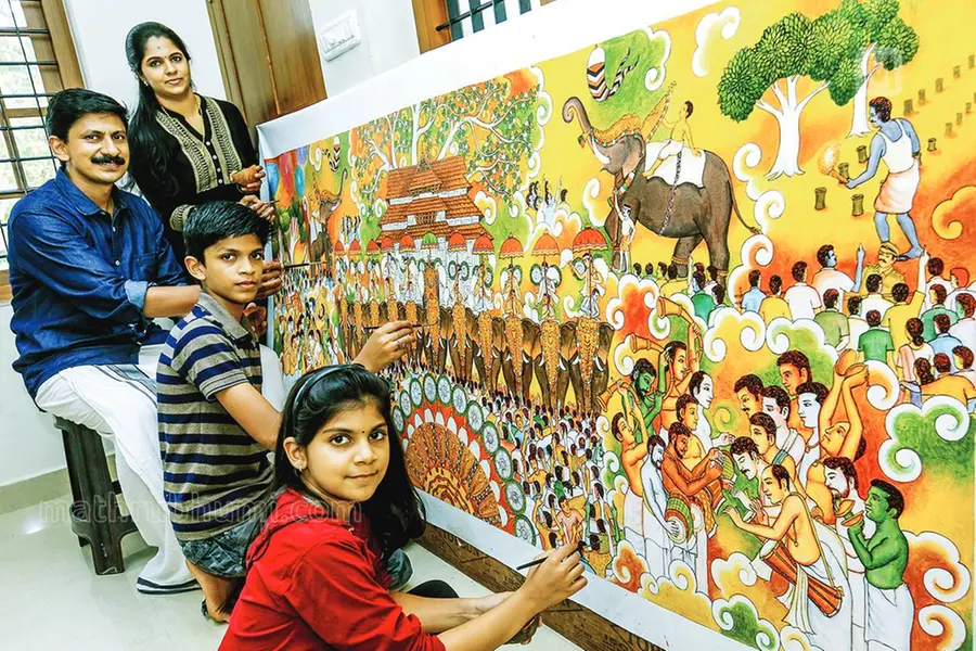 ‘Thrissur Pooram’ on canvas: Art teacher, family join hands for a visual treat