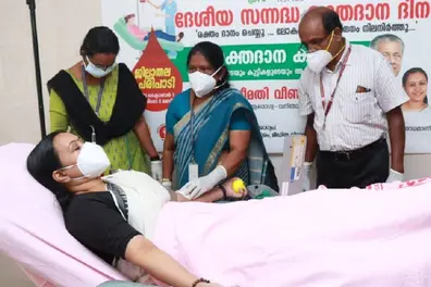 Health Minister Veena George donates blood on voluntary blood donation day