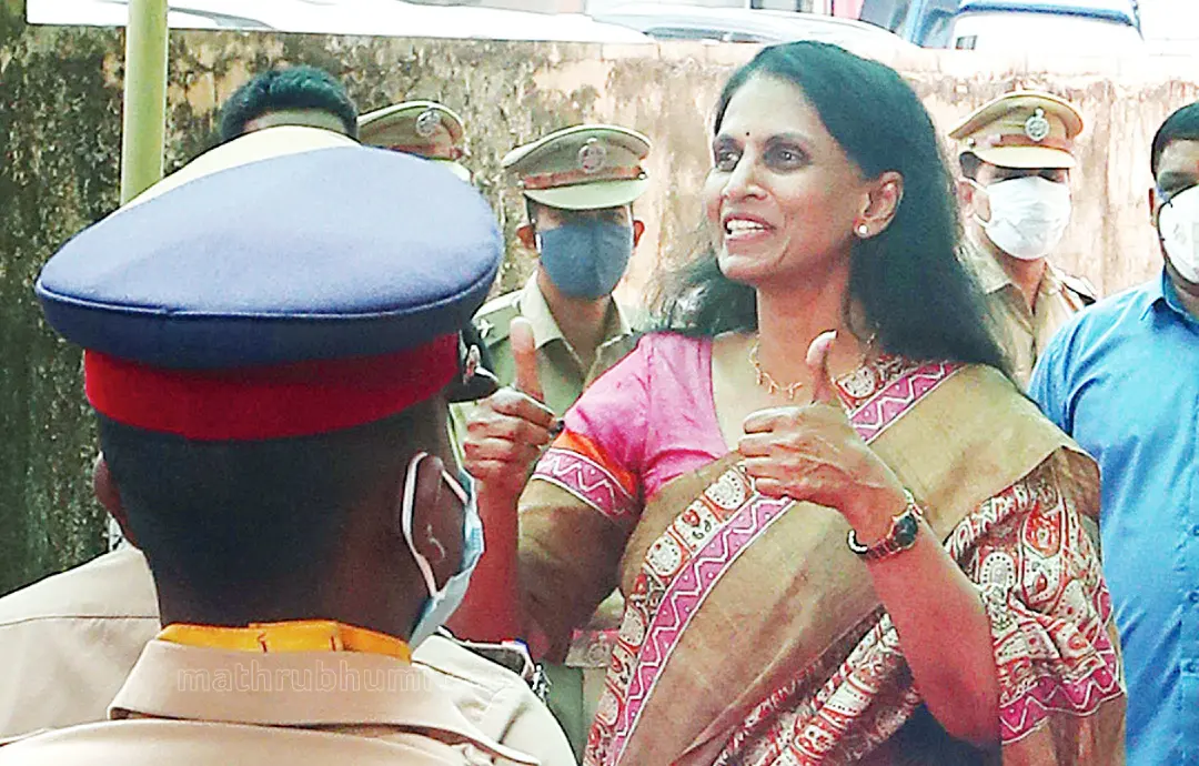 R Sreelekha greets her colleagues at Fire Force headquarters