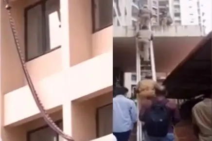 Maid attempts jumping through 6th floor apartment window using sari; seriously injured in fall
