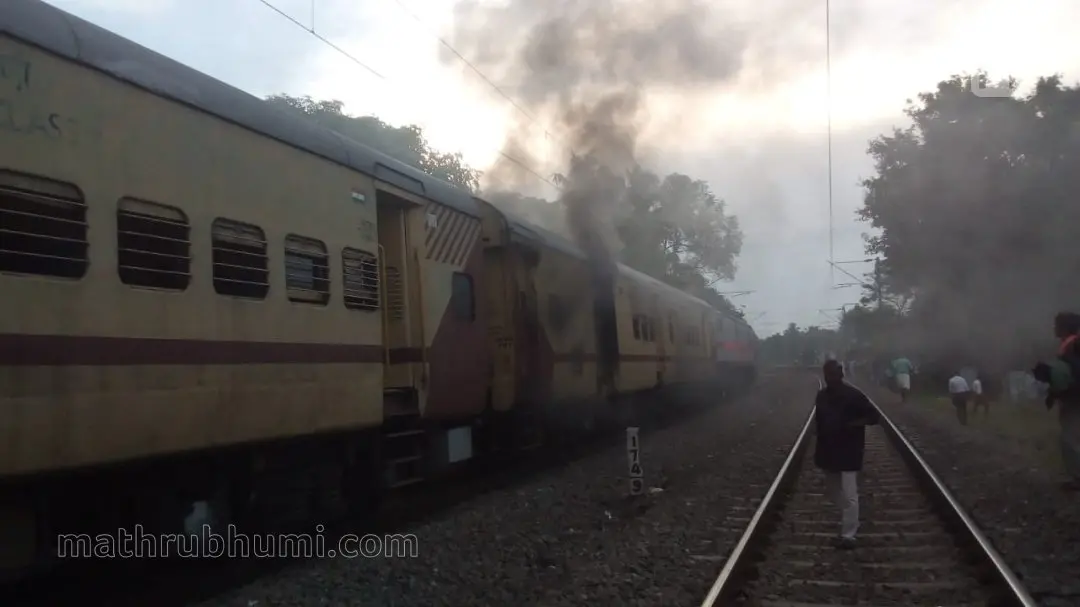 The Malabar Express which caught fire near Varkala
