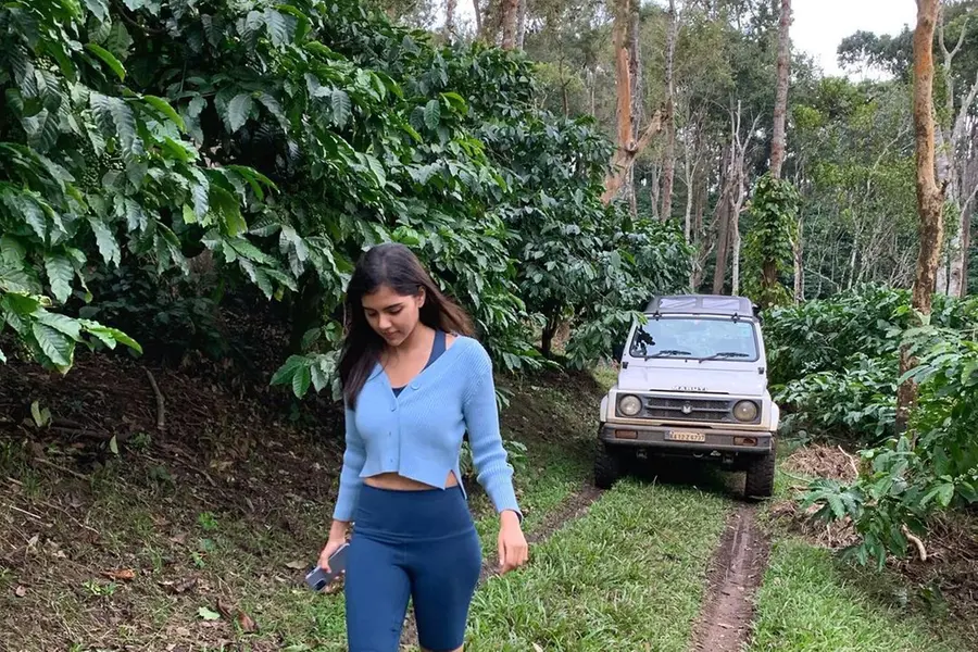 Kalyani Priyadarshan jaunts in an estate of Coorg